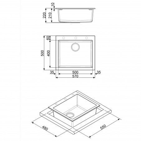 Νιπτήρας κουζίνας για πάγκο SMEG Quadra VZ57B, 57 εκ., Αντιβακτηριακός, Ανθεκτικός στις γρατσουνιές και στην υπεριώδη ακτινοβολία, Λευκός