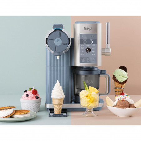 Μηχανή παγωτού 13-σε-1 Ninja CREAMi Scoop & Swirl™ NC702EU, 800 W, 13 προγράμματα, μοχλός 3 θέσεων για χωνάκια, CreamiFit, Creamify, 2 δοχεία 473 ml, Προσαρμογή, Μπλε/Γκρι