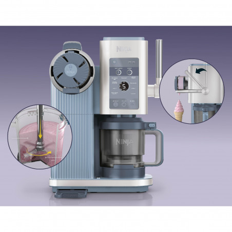 Μηχανή παγωτού 13-σε-1 Ninja CREAMi Scoop & Swirl™ NC702EU, 800 W, 13 προγράμματα, μοχλός 3 θέσεων για χωνάκια, CreamiFit, Creamify, 2 δοχεία 473 ml, Προσαρμογή, Μπλε/Γκρι