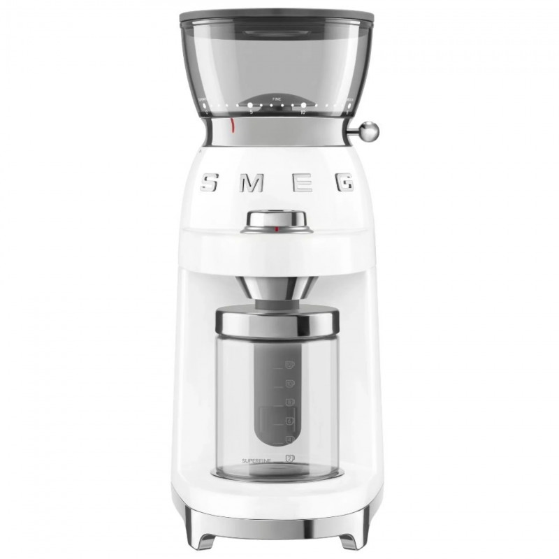 Καφετιέρα Smeg CGF03WHEU, 150 W, 240 γρ., Σύστημα περιστροφής και ασφάλισης, Λειτουργία χειροκίνητης χρήσης, Λευκό