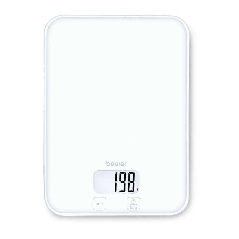 Ζυγαριά κουζίνας Beurer KS 19 Pure White, Έως 5 kg, ΤΑΡΑ, Χειριστήριο με αισθητήρες αφής, LCD, Γυαλί, Εξαιρετικά λεπτή, Κόκκινη