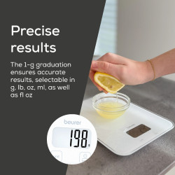 Ζυγαριά κουζίνας Beurer KS 19 Pure White, Έως 5 kg, ΤΑΡΑ, Χειριστήριο με αισθητήρες αφής, LCD, Γυαλί, Εξαιρετικά λεπτή, Κόκκινη