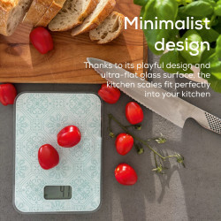 Ζυγός κουζίνας Beurer KS 19 Vintage, Έως 5 kg, ΤΑΡΑ, Χειριστήριο αφής, LCD, Γυαλί, Εξαιρετικά λεπτός, Λευκό/Γκρι