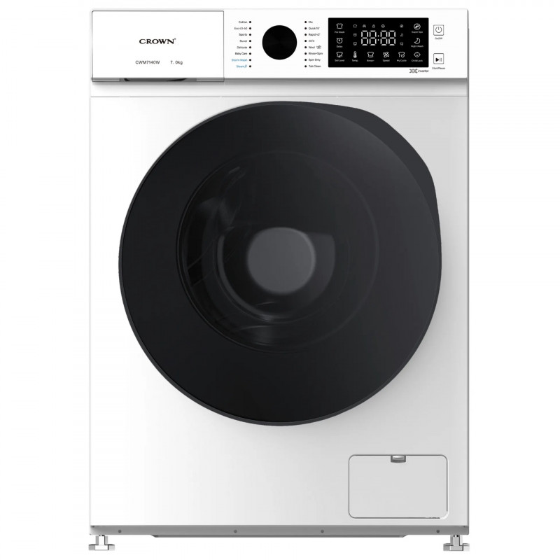 Πλυντήριο Crown CWM7140W, Κατηγορία Α, 16 προγράμματα, 7 κιλά, 1400 στροφές/λεπτό, Πλύσιμο με ατμό, Πρόγραμμα για βρεφικά ρούχα, Λευκό