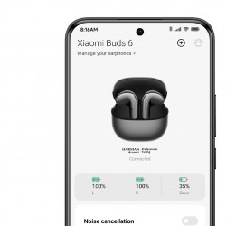 Ακουστικά Xiaomi Buds 6 M2540E1, 6 ώρες, Bluetooth 5.4, Hi-Res, aptX Lossless, εξουδετέρωση θορύβου με τεχνητή νοημοσύνη (AI), ANC, ήχος 360°, IP54, Μαύρο γραφίτη