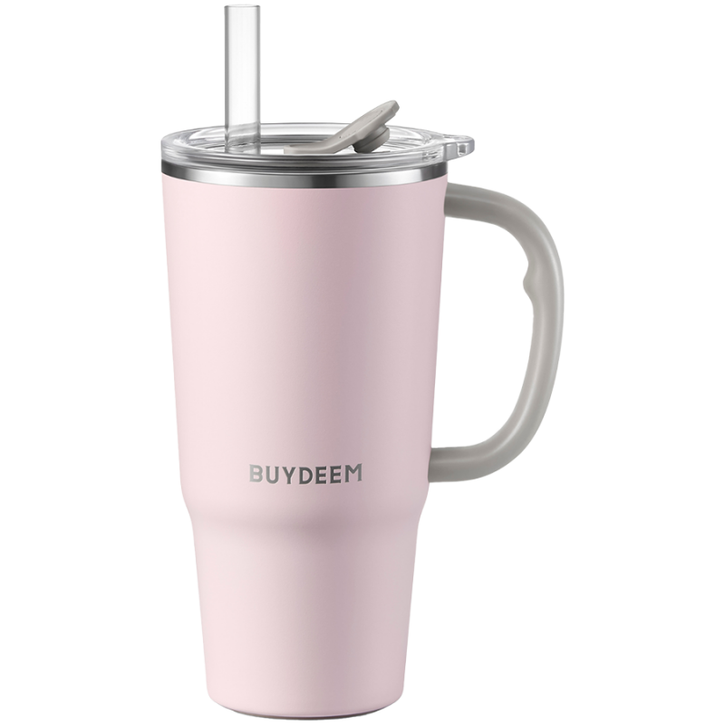 Θερμός με ενσωματωμένο καλαμάκι Buydeem DS57-P, 700 ml, Διατηρεί τη θερμοκρασία (ζεστό/κρύο) έως 6 ώρες, Θερμομονωτική μόνωση, Ανοξείδωτο ατσάλι, Χωρίς BPA, Ροζ