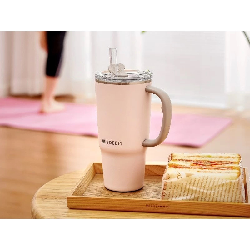 Θερμός με ενσωματωμένο καλαμάκι Buydeem DS57-P, 700 ml, Διατηρεί τη θερμοκρασία (ζεστό/κρύο) έως 6 ώρες, Θερμομονωτική μόνωση, Ανοξείδωτο ατσάλι, Χωρίς BPA, Ροζ