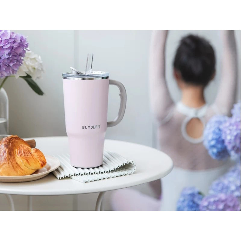 Θερμός με ενσωματωμένο καλαμάκι Buydeem DS57-P, 700 ml, Διατηρεί τη θερμοκρασία (ζεστό/κρύο) έως 6 ώρες, Θερμομονωτική μόνωση, Ανοξείδωτο ατσάλι, Χωρίς BPA, Ροζ
