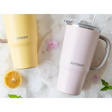 Θερμός με ενσωματωμένο καλαμάκι Buydeem DS57-P, 700 ml, Διατηρεί τη θερμοκρασία (ζεστό/κρύο) έως 6 ώρες, Θερμομονωτική μόνωση, Ανοξείδωτο ατσάλι, Χωρίς BPA, Ροζ
