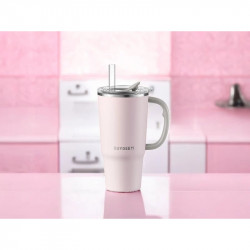 Θερμός με ενσωματωμένο καλαμάκι Buydeem DS57-P, 700 ml, Διατηρεί τη θερμοκρασία (ζεστό/κρύο) έως 6 ώρες, Θερμομονωτική μόνωση, Ανοξείδωτο ατσάλι, Χωρίς BPA, Ροζ