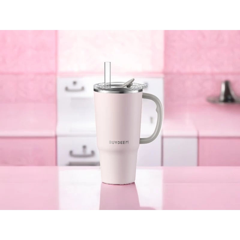 Θερμός με ενσωματωμένο καλαμάκι Buydeem DS57-P, 700 ml, Διατηρεί τη θερμοκρασία (ζεστό/κρύο) έως 6 ώρες, Θερμομονωτική μόνωση, Ανοξείδωτο ατσάλι, Χωρίς BPA, Ροζ