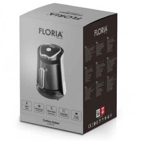 Ηλεκτρικός καφετιέρα Floria ZLN1122, 600 W, 500 ml, 65-100 °C, Τουρκικός καφές/τσάι, Αισθητήρας κατά της υπερχείλισης, Φιλτράρισμα με στάγδην, Μαύρο