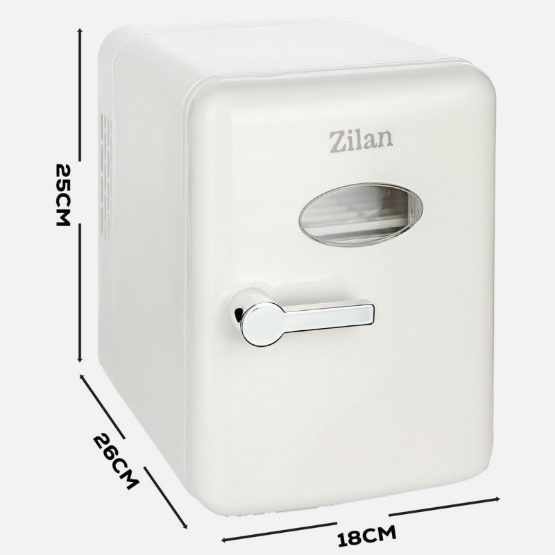 Φορητό μίνι ψυγείο Zilan ZLN1153, 36 W, 4 λίτρα, 6 κουτάκια, Ψύξη/θέρμανση, 10-75 °C, 240/12 V, Λευκό