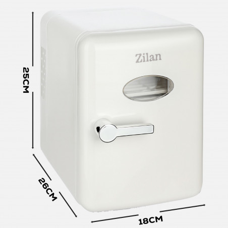 Φορητό μίνι ψυγείο Zilan ZLN1153, 36 W, 4 λίτρα, 6 κουτάκια, Ψύξη/θέρμανση, 10-75 °C, 240/12 V, Λευκό