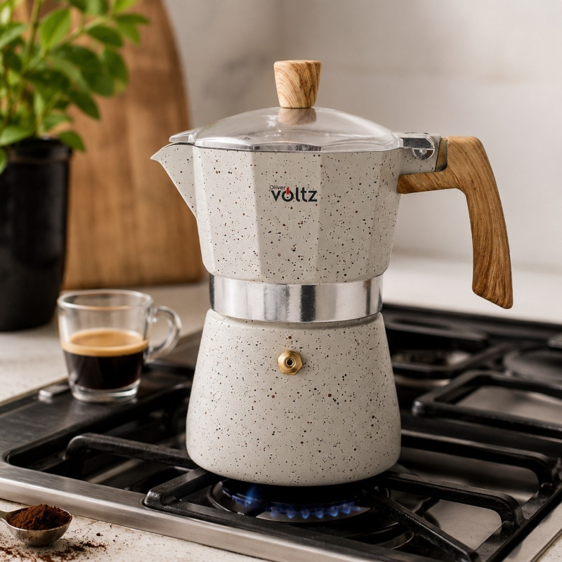 Κουβανέζικη καφετιέρα Oliver Voltz Verona OV51173I9, 9 φλιτζάνια, Αλουμίνιο, Επαγωγή, Κρεμ