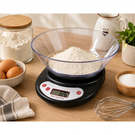 Ζυγαριά κουζίνας με δοχείο Rosberg R51651B, έως 5 kg, οθόνη LCD, μαύρο