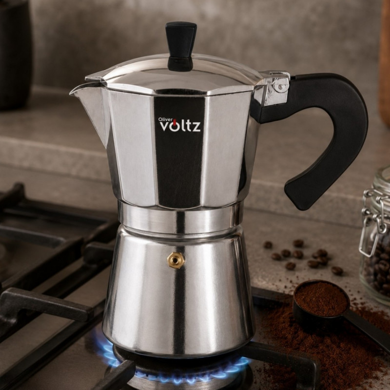 Κουβανέζικη καφετιέρα Oliver Voltz Florence OV51173J6, 6 φλιτζάνια, 300 ml, βαλβίδα ασφαλείας, ανοξείδωτο
