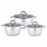 Σετ κατσαρόλες Rosberg R51210L6C, 6 τεμ., Κλίμακα μέτρησης, Γυάλινα καπάκια, Ανοξείδωτο ατσάλι, Για επαγωγικές εστίες, Ασημί