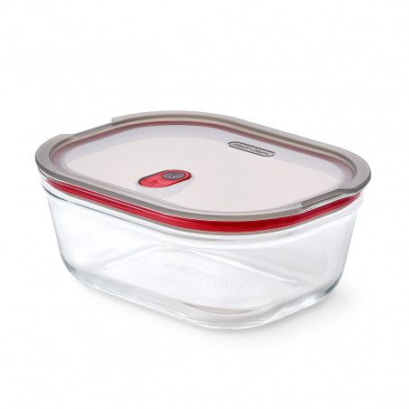 Δοχείο φαγητού Black+Blum Stack+Nest FBGR-BX-L107, 1,2 λίτρα, ορθογώνιο, κατάλληλο για φούρνο, χωρίς BPA, βοριοπυριτικό γυαλί, γκρι/κόκκινο