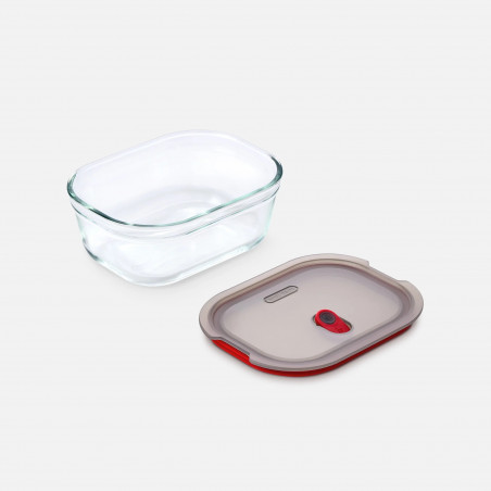 Δοχείο φαγητού Black+Blum Stack+Nest FBGR-BX-L107, 1,2 λίτρα, ορθογώνιο, κατάλληλο για φούρνο, χωρίς BPA, βοριοπυριτικό γυαλί, γκρι/κόκκινο