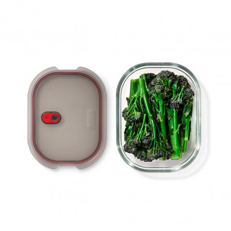 Δοχείο φαγητού Black+Blum Stack+Nest FBGR-BX-L107, 1,2 λίτρα, ορθογώνιο, κατάλληλο για φούρνο, χωρίς BPA, βοριοπυριτικό γυαλί, γκρι/κόκκινο