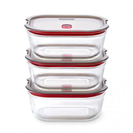 Σετ 3 τεμαχίων δοχείων τροφίμων Black+Blum Stack+Nest FBGR-BX-MPACK3, 0,9 λίτρα, ορθογώνια, κατάλληλα για φούρνο, χωρίς BPA, από ανοξείδωτο ατσάλι, γκρι/κόκκινο