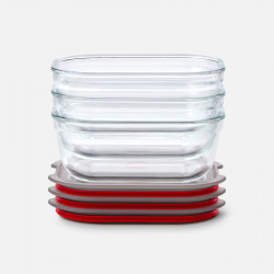 Σετ 3 τεμαχίων δοχείων τροφίμων Black+Blum Stack+Nest FBGR-BX-MPACK3, 0,9 λίτρα, ορθογώνια, κατάλληλα για φούρνο, χωρίς BPA, από ανοξείδωτο ατσάλι, γκρι/κόκκινο