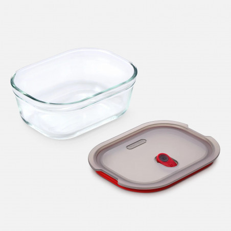 Σετ 3 τεμαχίων δοχείων τροφίμων Black+Blum Stack+Nest FBGR-BX-MPACK3, 0,9 λίτρα, ορθογώνια, κατάλληλα για φούρνο, χωρίς BPA, από ανοξείδωτο ατσάλι, γκρι/κόκκινο