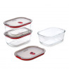 Σετ 3 τεμαχίων δοχείων τροφίμων Black+Blum Stack+Nest FBGR-BX-MPACK3, 0,9 λίτρα, ορθογώνια, κατάλληλα για φούρνο, χωρίς BPA, από ανοξείδωτο ατσάλι, γκρι/κόκκινο