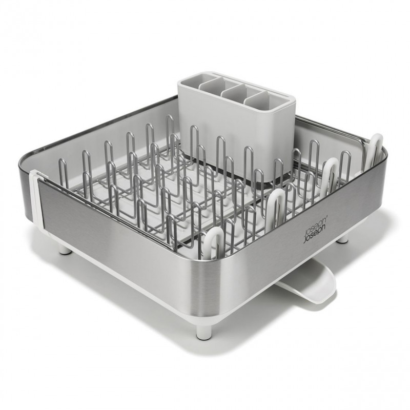 Στεγνωτήριο πιάτων Joseph Joseph Extend Steel Plus 6500041, Έως 16 τεμάχια, Επεκτάσιμο, Ράγες για ποτήρια, Αποστράγγιση, Αποσυναρμολογούμενο, Ανοξείδωτο ατσάλι, Λευκό