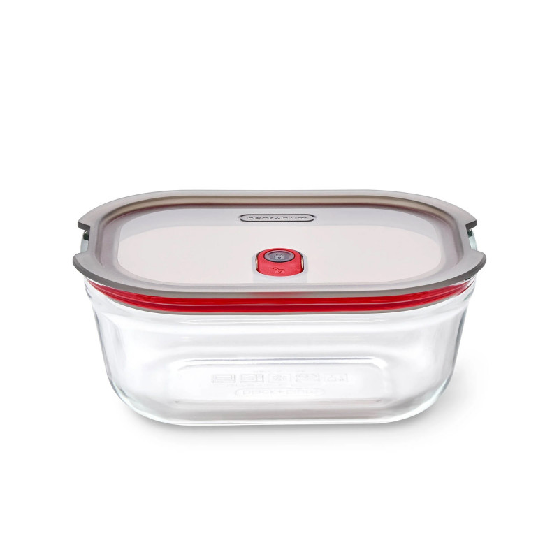 Δοχείο τροφίμων Black+Blum Stack+Nest FBGR-BX-M017, 0,9 λ, Ορθογώνιο, Κατάλληλο για φούρνο, Χωρίς BPA, Βοριοπυριτικό γυαλί, Γκρι/Κόκκινο