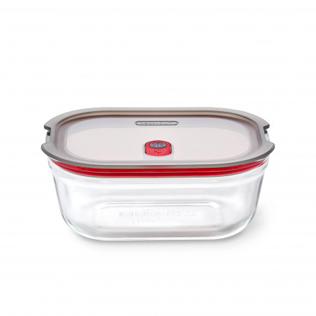 Δοχείο τροφίμων Black+Blum Stack+Nest FBGR-BX-M017, 0,9 λ, Ορθογώνιο, Κατάλληλο για φούρνο, Χωρίς BPA, Βοριοπυριτικό γυαλί, Γκρι/Κόκκινο