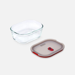 Δοχείο τροφίμων Black+Blum Stack+Nest FBGR-BX-M017, 0,9 λ, Ορθογώνιο, Κατάλληλο για φούρνο, Χωρίς BPA, Βοριοπυριτικό γυαλί, Γκρι/Κόκκινο