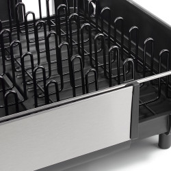 Στεγνωτήριο πιάτων Joseph Joseph Extend Steel Plus 6500040, Έως 16 τεμάχια, Επεκτάσιμο, Ράγες για ποτήρια, Αποστράγγιση, Αποσυναρμολογούμενο, Ανοξείδωτο ατσάλι, Μαύρο