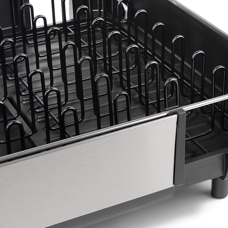 Στεγνωτήριο πιάτων Joseph Joseph Extend Steel Plus 6500040, Έως 16 τεμάχια, Επεκτάσιμο, Ράγες για ποτήρια, Αποστράγγιση, Αποσυναρμολογούμενο, Ανοξείδωτο ατσάλι, Μαύρο