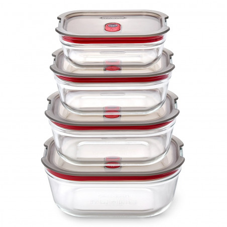 Σετ 4 τεμαχίων κουτιών τροφίμων Black+Blum Stack+Nest FBGR-BX-PACK4, 0,38/0,6/0,9/1,2 λ, Ορθογώνια, Κατάλληλα για φούρνο, Χωρίς BPA, Ανοξείδωτο ατσάλι, Γκρι/Κόκκινο