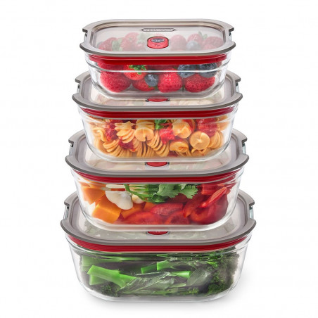 Σετ 4 τεμαχίων κουτιών τροφίμων Black+Blum Stack+Nest FBGR-BX-PACK4, 0,38/0,6/0,9/1,2 λ, Ορθογώνια, Κατάλληλα για φούρνο, Χωρίς BPA, Ανοξείδωτο ατσάλι, Γκρι/Κόκκινο