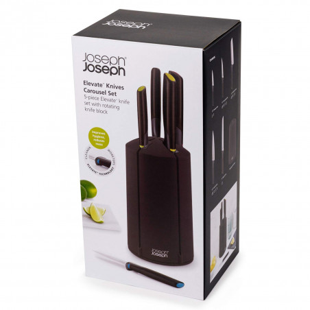 Σετ μαχαιριών Joseph Joseph Elevate 10541, Ιαπωνικό ατσάλι, Περιστρεφόμενη βάση, Χωρίς BPA, Μαύρο/Πράσινο