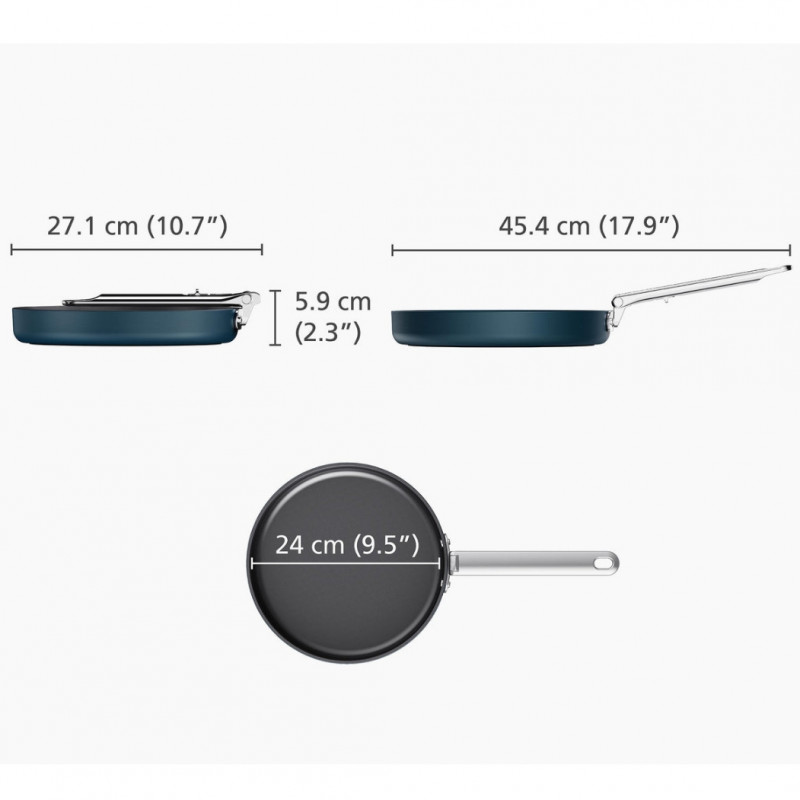 Βαθύ τηγάνι Joseph Joseph Space 45041, 24 εκ., Πτυσσόμενη λαβή, Κεραμική επίστρωση, Κατάλληλο για φούρνο έως 232 °C, Ινδουκτική εστία, Μπλε