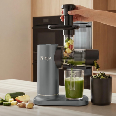Αποχυμωτής 3 σε 1 Ninja NeverClog JC152EU, 150 W, 700 ml, Ψυχρή έκθλιψη, Κοπή, Τρίψιμο, Φίλτρα για πολτό, Γκρι