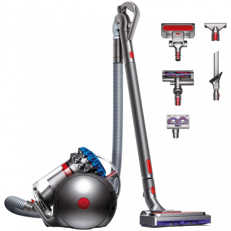 Σκούπα χωρίς σακούλα Dyson Cinetic BigBall Absolute 2 447250-01, 700 W, 150 AW, 0,8 λ, 35 κυκλώνες, Αυτόματη επαναφορά σε περίπτωση ανατροπής, 5 εξαρτήματα, Νικέλιο/μπλε