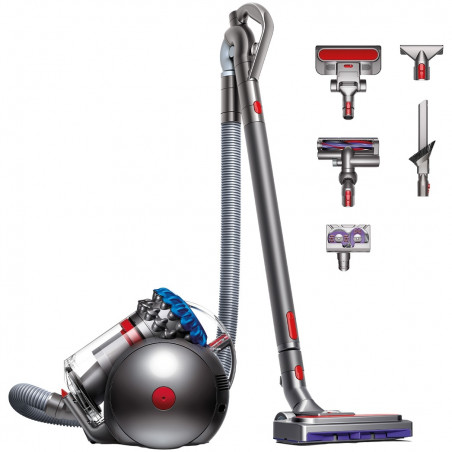 Σκούπα χωρίς σακούλα Dyson Cinetic BigBall Absolute 2 447250-01, 700 W, 150 AW, 0,8 λ, 35 κυκλώνες, Αυτόματη επαναφορά σε περίπτωση ανατροπής, 5 εξαρτήματα, Νικέλιο/μπλε
