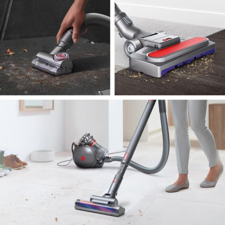 Σκούπα χωρίς σακούλα Dyson Cinetic BigBall Absolute 2 447250-01, 700 W, 150 AW, 0,8 λ, 35 κυκλώνες, Αυτόματη επαναφορά σε περίπτωση ανατροπής, 5 εξαρτήματα, Νικέλιο/μπλε