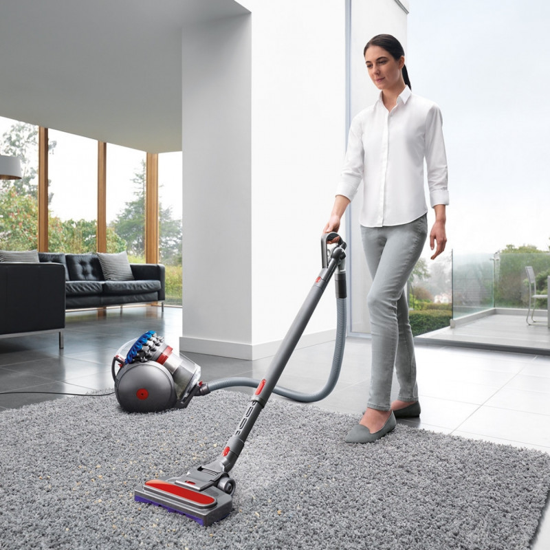 Σκούπα χωρίς σακούλα Dyson Cinetic BigBall Absolute 2 447250-01, 700 W, 150 AW, 0,8 λ, 35 κυκλώνες, Αυτόματη επαναφορά σε περίπτωση ανατροπής, 5 εξαρτήματα, Νικέλιο/μπλε