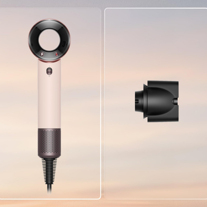 Στεγνωτήρας μαλλιών Dyson HD19 Travel™ 492457-01, 1220 W, 11,6 l/s, 2 ταχύτητες, 3 ρυθμίσεις θερμοκρασίας, Air Multiplier, Έξυπνος έλεγχος θερμοκρασίας, Κεραμικό ροζ/ροζ χρυσό