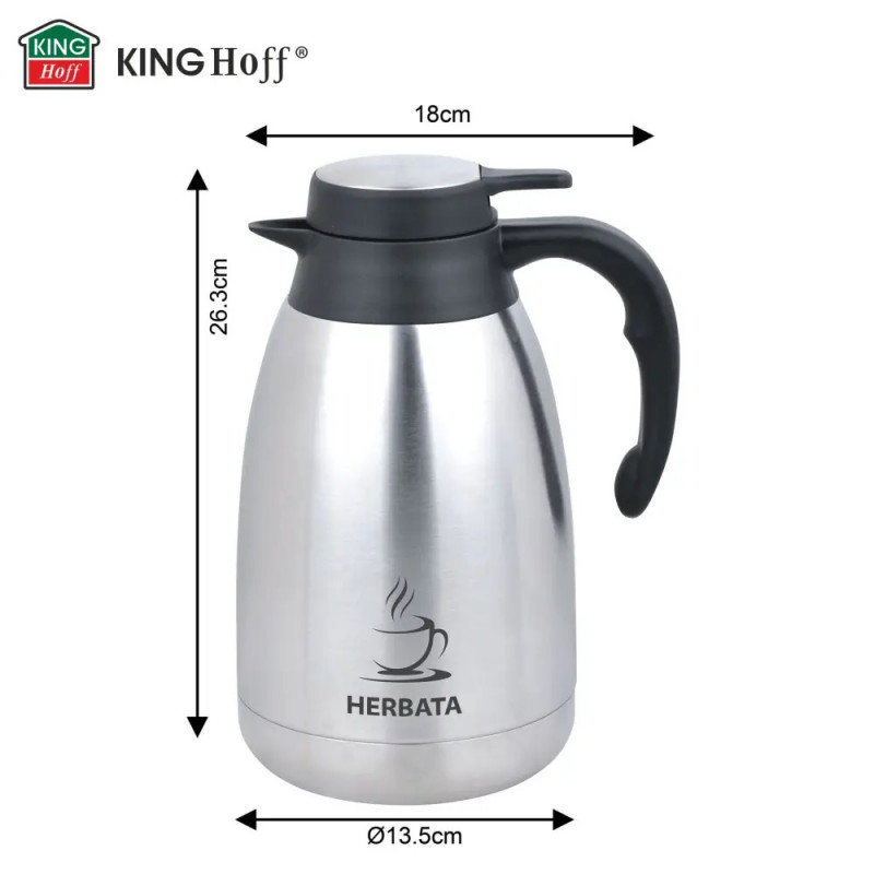 Θερμοκάνι για τσάι Kinghoff KH 2095, 2 λίτρα, Διπλά τοιχώματα, Σώμα από ανοξείδωτο χάλυβα, Ανοξείδωτο/μαύρο