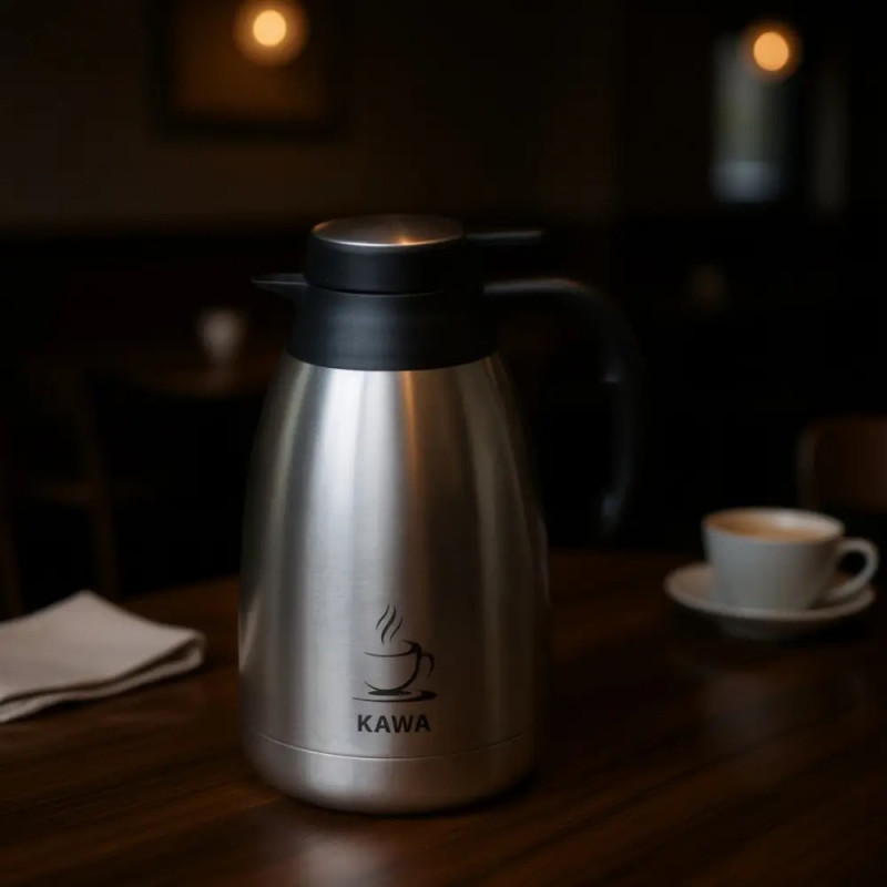 Θερμοδοχείο καφέ Kinghoff KH 2094 για συνεδριάσεις, 2 λίτρα, Διπλά τοιχώματα, Σώμα από ανοξείδωτο χάλυβα, Ανοξείδωτο/μαύρο