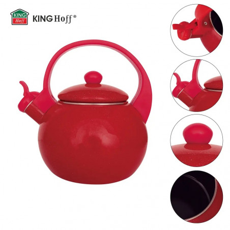 Βραστήρας με σφυρίχτρα Kinghoff KH 2080, 2 λίτρα, εμαγιέ εσωτερικό, επαγωγή, κόκκινος