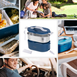 Ηλεκτρικό δοχείο φαγητού Adler AD 4522, 45 W, 0,8 λ, έως 70 °C, δοχείο από ανοξείδωτο ατσάλι, θερμοθήκη, μπλε