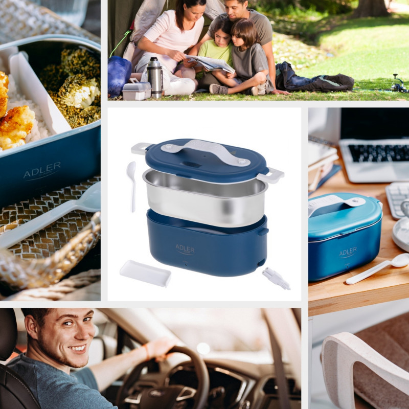 Ηλεκτρικό δοχείο φαγητού Adler AD 4522, 45 W, 0,8 λ, έως 70 °C, δοχείο από ανοξείδωτο ατσάλι, θερμοθήκη, μπλε